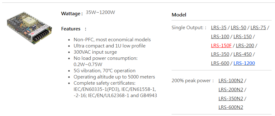 Meanwell LRS Series LED Driver